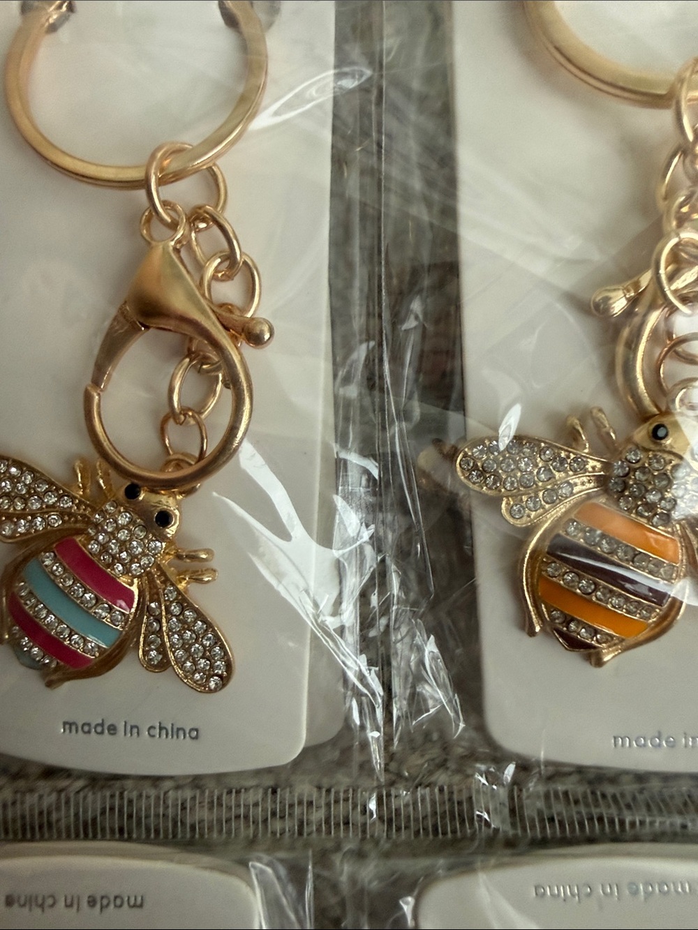 Gold Bee Keychain with Crystal Accents and Colored Enamel - 1 Per Purchase. NWT - Picture 3 of 3